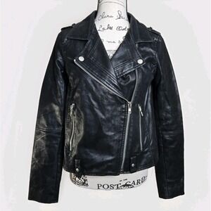 Sugar+Lips Women's Black Cropped Vegan Leather Moto Jacket Size Small Biker Punk